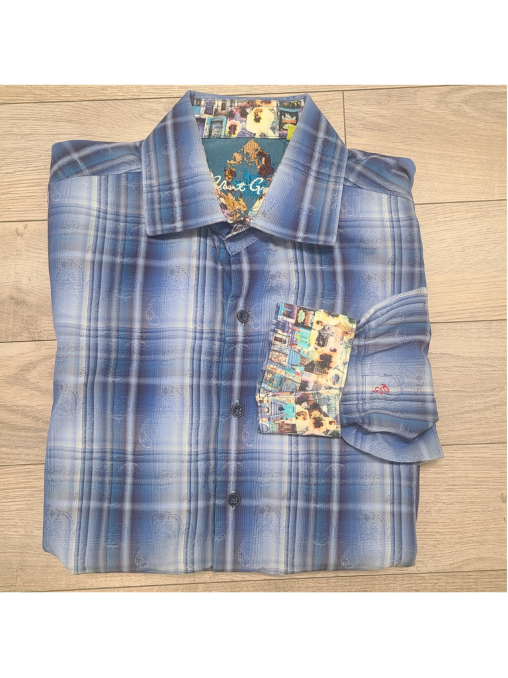 Robert Graham Shirt Mens Blue Paisley Flip Cuffs Classic Fit Long Sleeve Mens